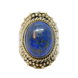 Silver Plated Lapiz Cabochon Large Oval Dress Ring Vintage c1970 Size O