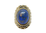 Silver Plated Lapiz Cabochon Large Oval Dress Ring Vintage c1970 Size O