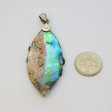 Sterling Silver Studio Style Shell Ellipse Long Drop Pendant Vintage c1970