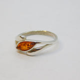 Sterling Silver Baltic Amber Leaf Design Dress Ring Vintage c1970 Size N 1/2