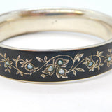 19th Century German Sterling Silver & Black Enamel Mourning Bangle Antique