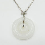 Sterling Silver & White Jadeite Large Swirl Pendant Necklace Vintage c1980-