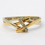 9ct Two-Tone Gold & Diamond Set Crossover Dress Ring Vintage London