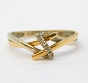 9ct Two-Tone Gold & Diamond Set Crossover Dress Ring Vintage London