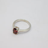 Sterling Silver Oval Garnet Solitaire Dress Ring Vintage c1970 Size N