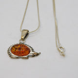 Sterling Silver & Baltic Amber Set Hedgehog Pendant Necklace Vintage