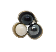 Sterling Silver White & Black Agate With Haematite Ring Vintage 2008 Size M 1/2