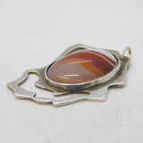 Studio Jewellery Large Sterling Silver Banded Agate Pendant Vintage c1970s