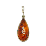 Sterling Silver Baltic Amber Peardrop Charm Pendant Vintage c1970s
