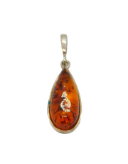 Sterling Silver Baltic Amber Peardrop Charm Pendant Vintage c1970s