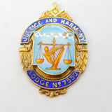 Sterling Silver Gilt & Enamel 'Justice & Harmony Lodge' Masonic Fob Vintage