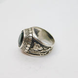 Sterling Silver Green Glass Tiger & Dragon Chunky Ring Vintage c1970 Size P 1/2