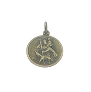 Sterling Silver St Christopher Relief Round Travel Charm Pendant Vintage c1970s