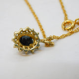 9ct Yellow Gold, Oval Cut Sapphire & Spinel Pendant Necklace Vintage London