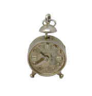 Sterling Silver Alarm Clock Charm Pendant Vintage c1970