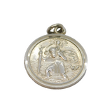 Sterling Silver Round St Christopher Travel Charm Pendant Vintage c1970