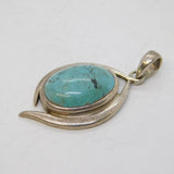 Sterling Silver Cabochon Turquoise Set Drop Pendant Vintage c1990s