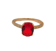 Rose-Gold On Sterling Silver Red & White Crystal Ring Vintage c2000 Size Q 1/2