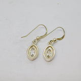 Pair of Sterling Silver Ellipse Shape CZ Set Drop Earrings Vintage c1970