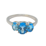 Sterling Silver Triple Stone Blue Topaz Dress Ring Vintage c1970 Size P