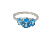 Sterling Silver Triple Stone Blue Topaz Dress Ring Vintage c1970 Size P