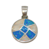 Sterling Silver, White & Greek Opal Set Drop Pendant Vintage c1970