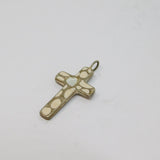 Sterling Silver Shell Heart & Enamel Pattern Cross Charm Pendant Vintage c1970