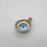 Sterling Silver & Blue Crystal Set Drop Pendant Vintage