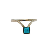 Sterling Silver Turquoise Set Wishbone Form Band Dress Ring Modern c1990 Size O