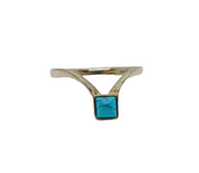Sterling Silver Turquoise Set Wishbone Form Band Dress Ring Modern c1990 Size O
