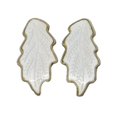 Norwegian Sterling Silver White Enamel Oak Leaf Clip-On Earrings Vintage