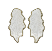 Norwegian Sterling Silver White Enamel Oak Leaf Clip-On Earrings Vintage