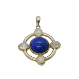 Sterling Silver Lapis Lazuli & 4 Moonstone Celtic Cross Pendant Vintage c1970s