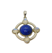 Sterling Silver Lapis Lazuli & 4 Moonstone Celtic Cross Pendant Vintage c1970s
