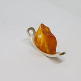 Sterling Silver Baltic Amber Curved Studio Style Charm Pendant Vintage c1970
