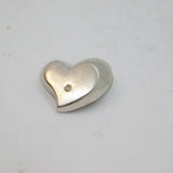 Sterling Silver Diamond Set Brushed Heart Pendant Contemporary c2000s