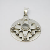 Large Sterling Silver Cross Pattern Moonstone Cabochon Pendant Vintage c1970