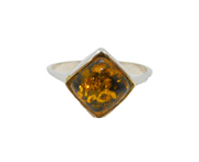 Sterling Silver Baltic Amber Offset Square Contemporary Ring c2000 Size S