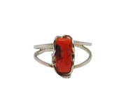 Sterling Silver Red Coral Split Band Studio Dress Ring Modern c1990 Size R 1/2