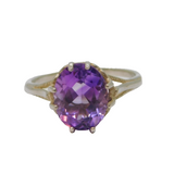 Sterling Silver Faceted Amethyst Solitaire Dress Ring Vintage c1970 Size K 1/2
