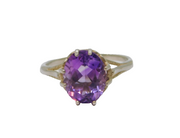 Sterling Silver Faceted Amethyst Solitaire Dress Ring Vintage c1970 Size K 1/2