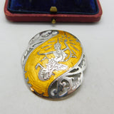 Sterling Silver & Unusual Yellow Niello Enamel Siam Goddess Brooch Antique
