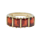 Sterling Silver 4 Garnet Chunky Half Eternity Band Ring Vintage c1970 Size P 1/2