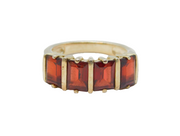 Sterling Silver 4 Garnet Chunky Half Eternity Band Ring Vintage c1970 Size P 1/2