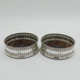 George III Pair of Sterling Silver Turned Wooden Crested Bottle Coasters Antique