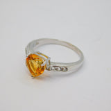 Sterling Silver Citrine Heart & White Sapphire Dress Ring Vintage c1970 Size O