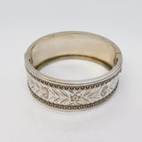 Victorian Aesthetic Movement Sterling Silver Floral Cuff Bangle Antique c1860s