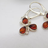 Sterling Silver Baltic Amber Shamrock Hook Earrings Vintage c1970