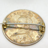 Victorian Sterling Silver Enamel Jubilee Half Crown Coin Brooch Antique 1887