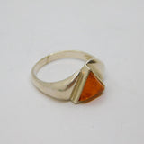 Sterling Silver Baltic Amber Triangle Form Studio Ring Modern c1990 Size P 1/2